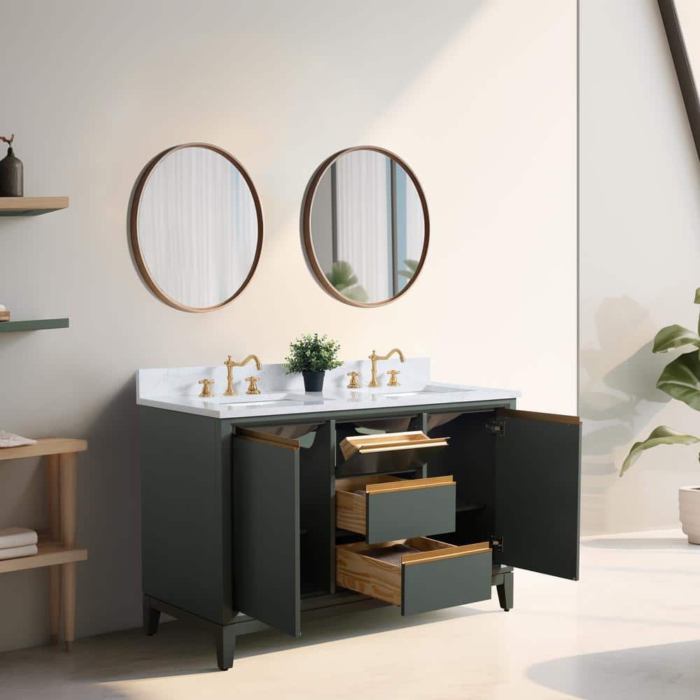 Vanity Art 54 in. W x 22 in. D x 34 in. H Double Sink Bathroom Vanity in Vintage Green with Engineered Marble Top