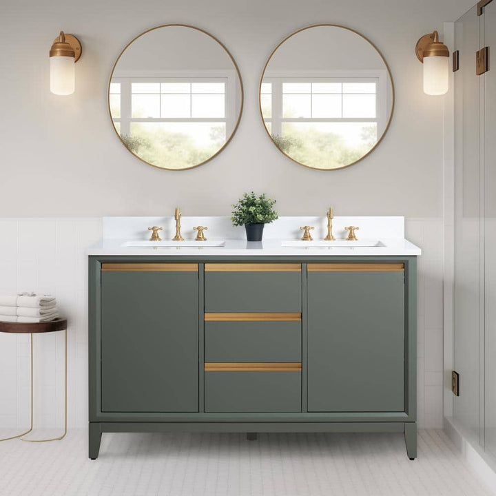 Vanity Art 54 in. W x 22 in. D x 34 in. H Double Sink Bathroom Vanity in Vintage Green with Engineered Marble Top