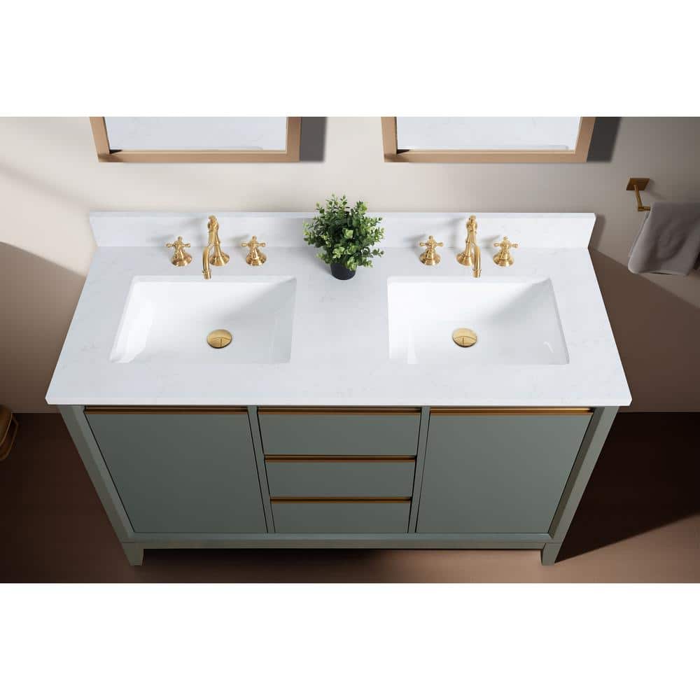 Vanity Art 54 in. W x 22 in. D x 34 in. H Double Sink Bathroom Vanity in Vintage Green with Engineered Marble Top