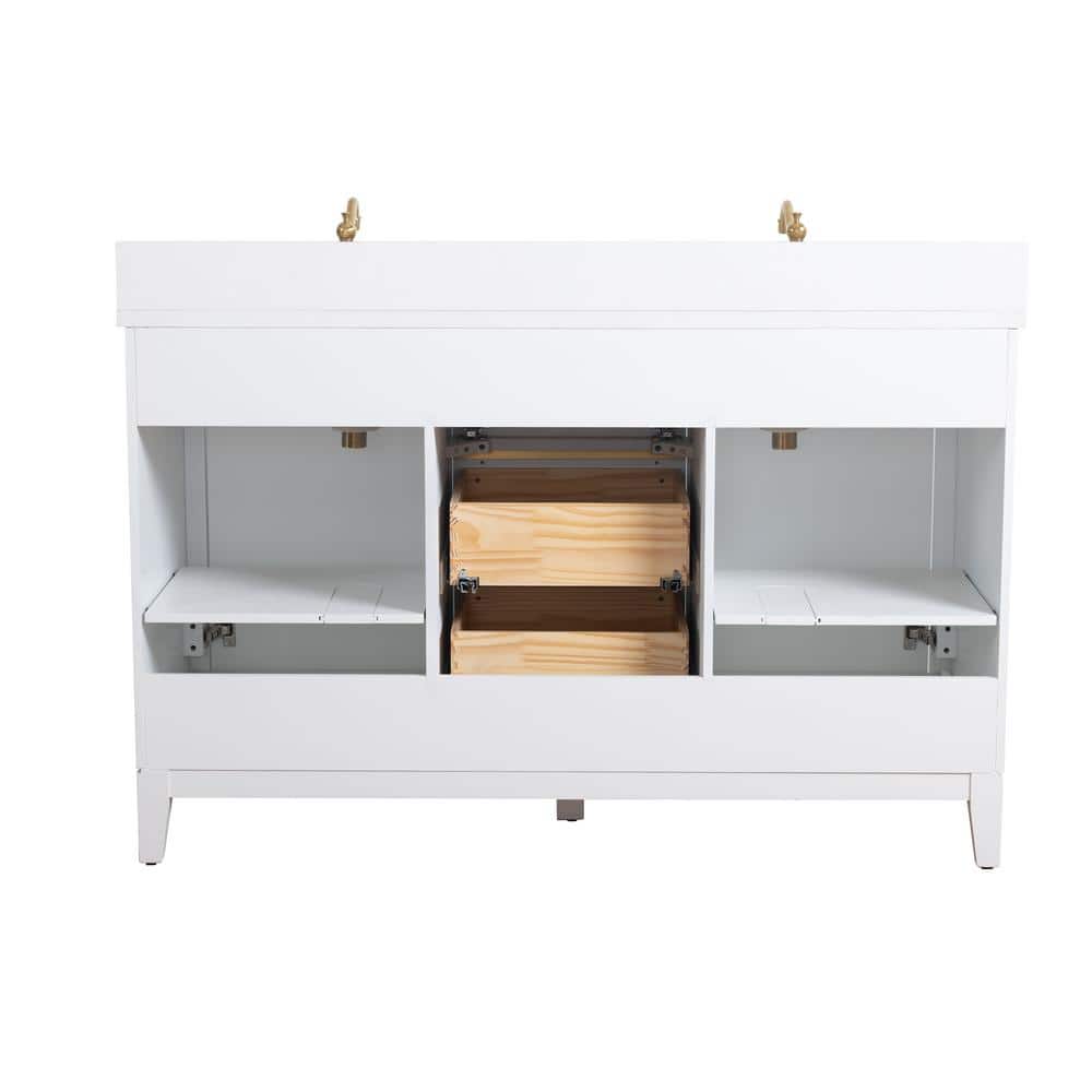 Vanity Art 54 in. W x 22 in. D x 34 in. H Double Sink Bathroom Vanity in White with Engineered Marble Top