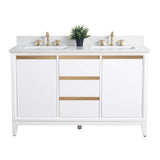 Vanity Art 54 in. W x 22 in. D x 34 in. H Double Sink Bathroom Vanity in White with Engineered Marble Top