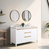 Vanity Art 54 in. W x 22 in. D x 34 in. H Double Sink Bathroom Vanity in White with Engineered Marble Top