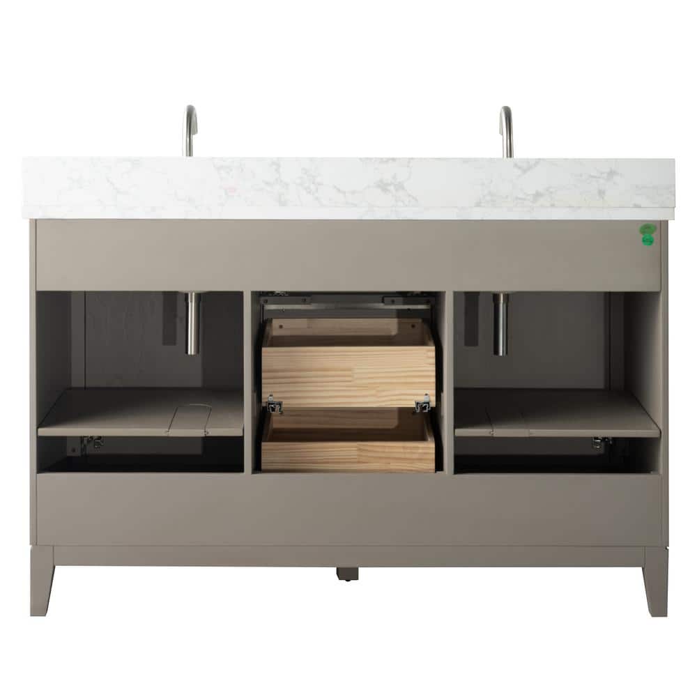 Vanity Art 60 in. W x 22 in. D x 34 in. H Double Sink Bathroom Vanity in Driftwood Gray with Engineered Marble Top