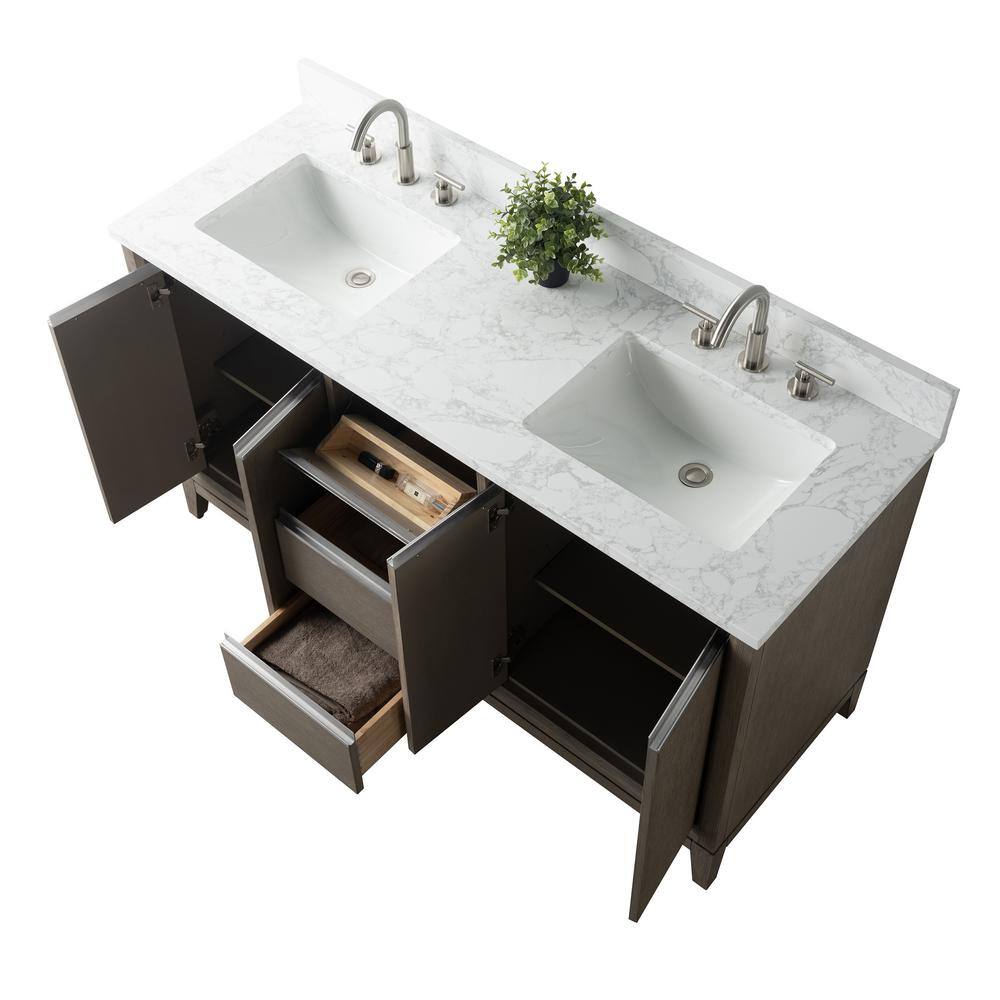 Vanity Art 60 in. W x 22 in. D x 34 in. H Double Sink Bathroom Vanity in Driftwood Gray with Engineered Marble Top