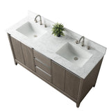Vanity Art 60 in. W x 22 in. D x 34 in. H Double Sink Bathroom Vanity in Driftwood Gray with Engineered Marble Top