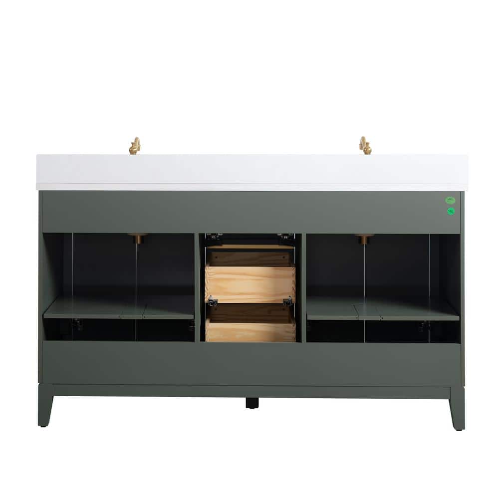Vanity Art 60 in. W x 22 in. D x 34 in. H Double Sink Bathroom Vanity in Vintage Green with Engineered Marble Top
