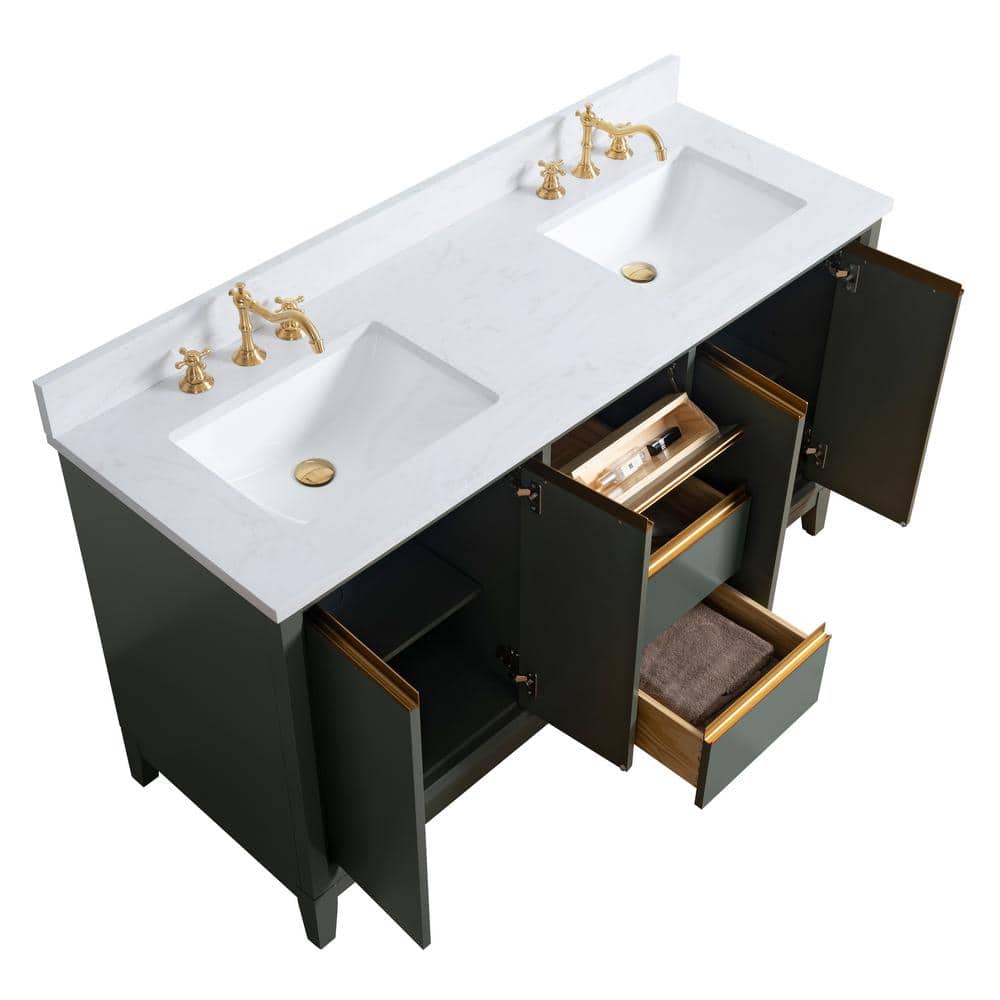 Vanity Art 60 in. W x 22 in. D x 34 in. H Double Sink Bathroom Vanity in Vintage Green with Engineered Marble Top