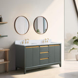 Vanity Art 60 in. W x 22 in. D x 34 in. H Double Sink Bathroom Vanity in Vintage Green with Engineered Marble Top