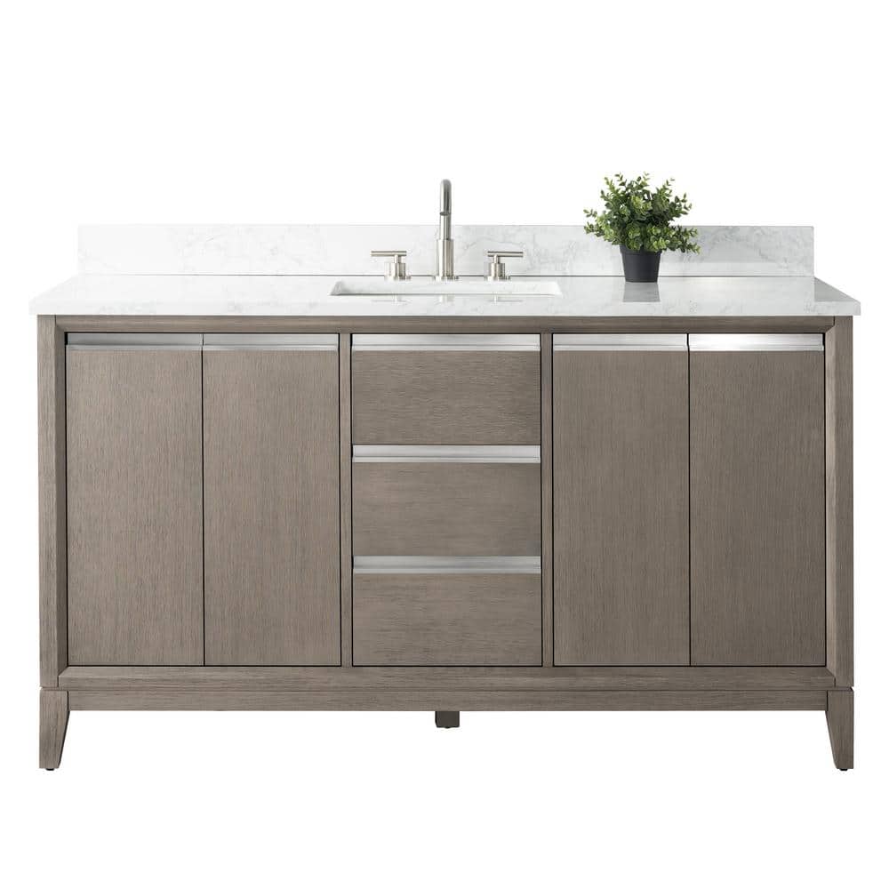 Vanity Art 60 in. W x 22 in. D x 34 in. H Single Sink Bathroom Vanity in Driftwood Gray with Engineered Marble Top