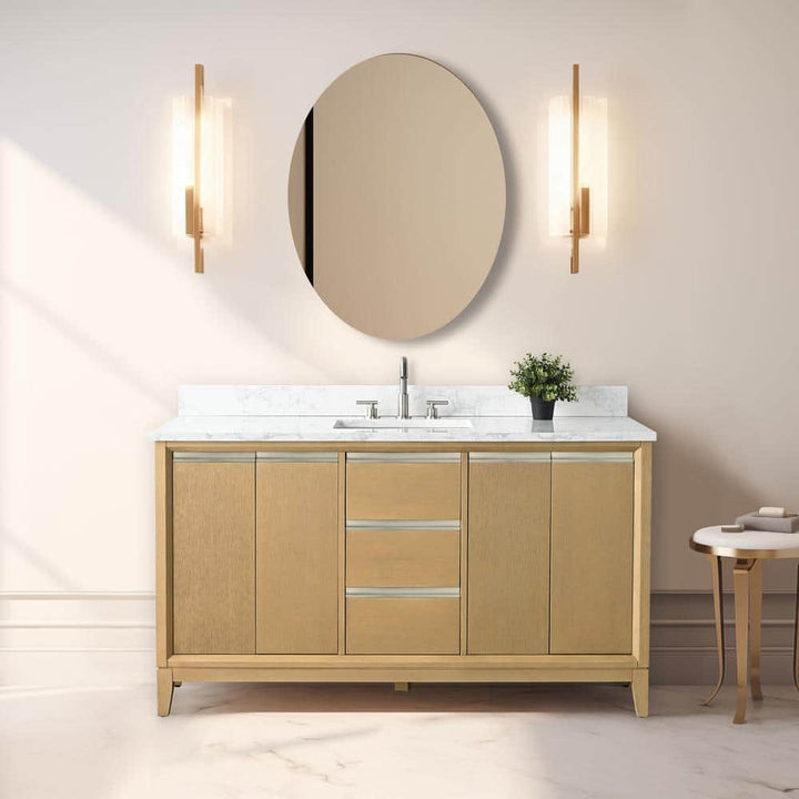 Vanity Art 60 in. W x 22 in. D x 34 in. H Single Sink Bathroom Vanity in Natural Oak with Engineered Marble Top