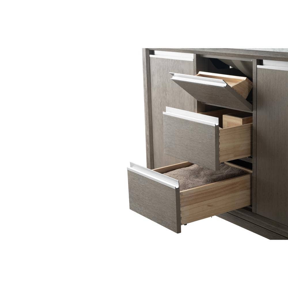 Vanity Art 72 in. W x 22 in. D x 34 in. H Double Sink Bathroom Vanity in Driftwood Gray with Engineered Marble Top