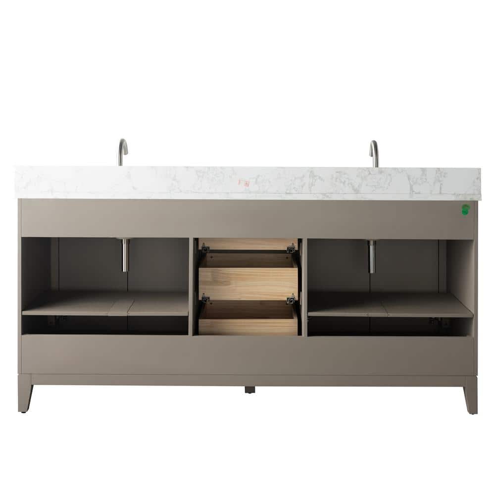 Vanity Art 72 in. W x 22 in. D x 34 in. H Double Sink Bathroom Vanity in Driftwood Gray with Engineered Marble Top