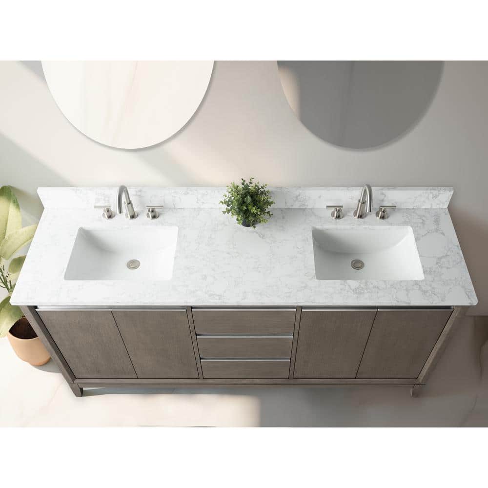Vanity Art 72 in. W x 22 in. D x 34 in. H Double Sink Bathroom Vanity in Driftwood Gray with Engineered Marble Top
