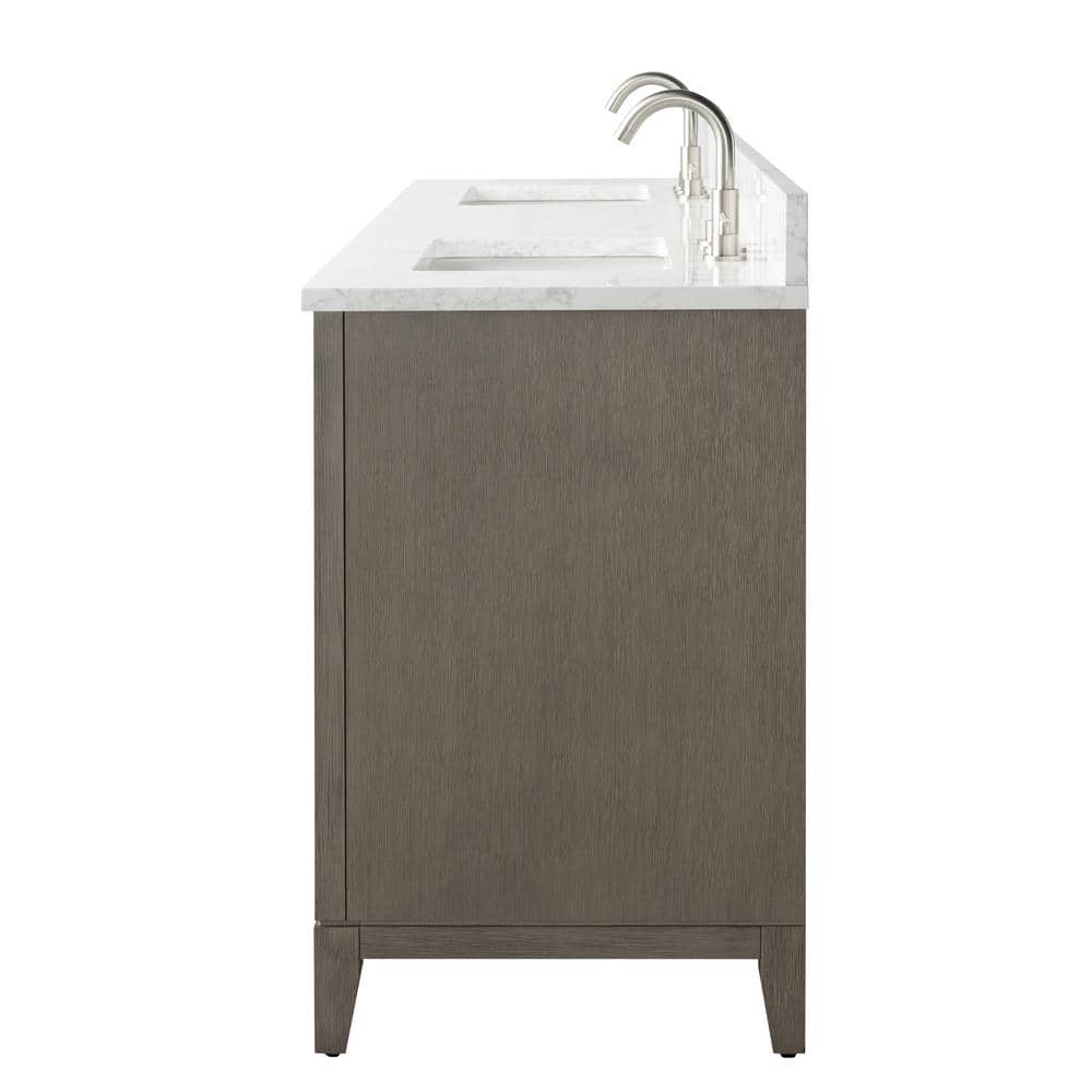 Vanity Art 72 in. W x 22 in. D x 34 in. H Double Sink Bathroom Vanity in Driftwood Gray with Engineered Marble Top