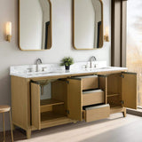 Vanity Art 72 in. W x 22 in. D x 34 in. H Double Sink Bathroom Vanity in Natural Oak with Engineered Marble Top
