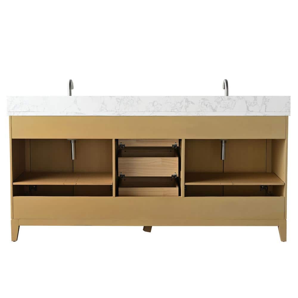 Vanity Art 72 in. W x 22 in. D x 34 in. H Double Sink Bathroom Vanity in Natural Oak with Engineered Marble Top