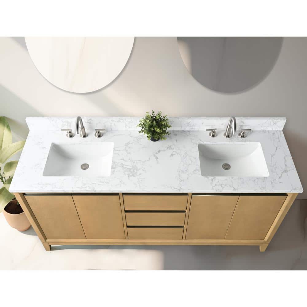 Vanity Art 72 in. W x 22 in. D x 34 in. H Double Sink Bathroom Vanity in Natural Oak with Engineered Marble Top