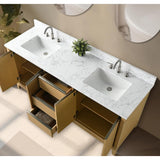 Vanity Art 72 in. W x 22 in. D x 34 in. H Double Sink Bathroom Vanity in Natural Oak with Engineered Marble Top