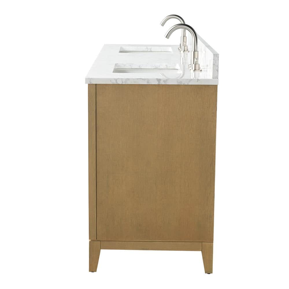Vanity Art 72 in. W x 22 in. D x 34 in. H Double Sink Bathroom Vanity in Natural Oak with Engineered Marble Top