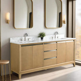 Vanity Art 72 in. W x 22 in. D x 34 in. H Double Sink Bathroom Vanity in Natural Oak with Engineered Marble Top