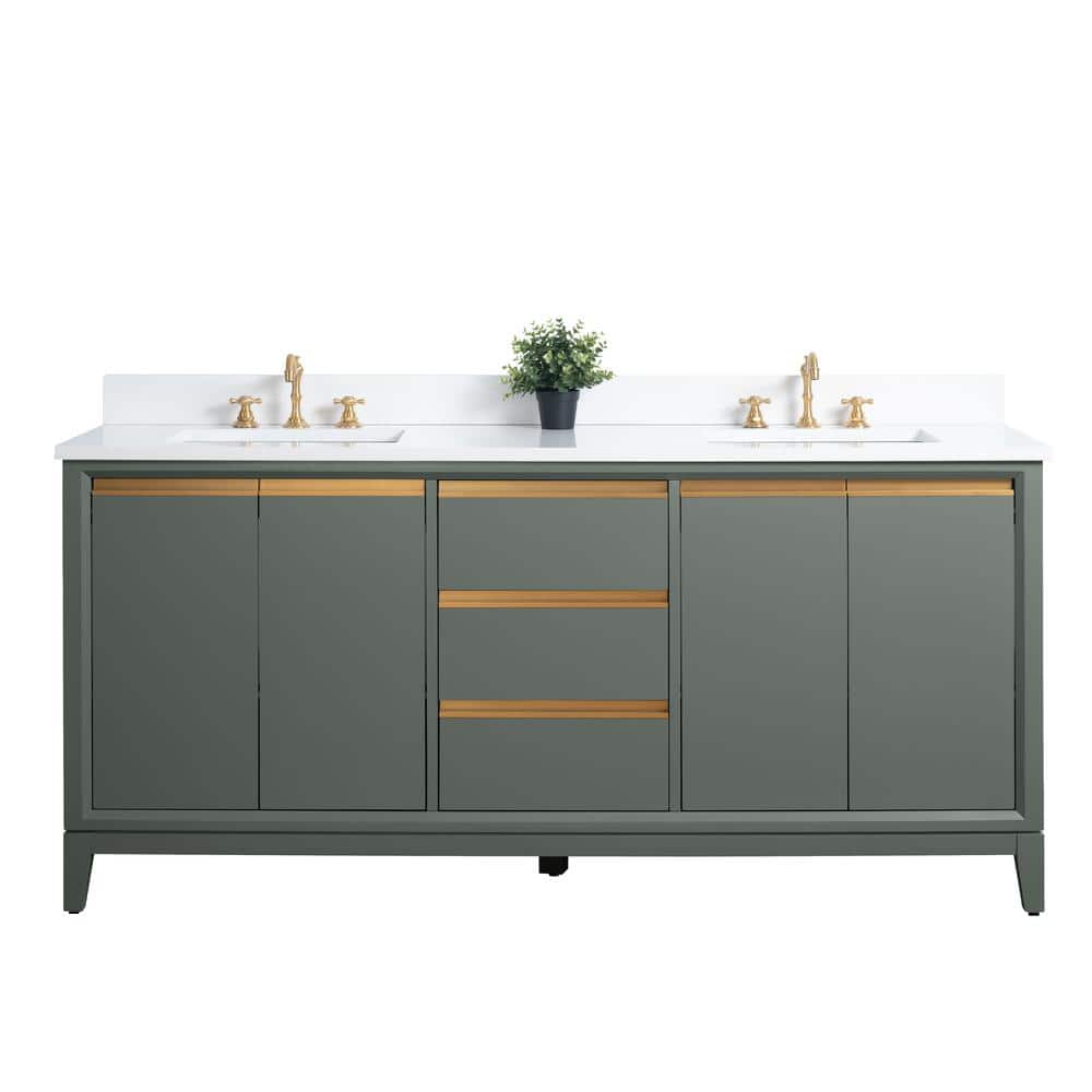 Vanity Art 72 in. W x 22 in. D x 34 in. H Double Sink Bathroom Vanity in Vintage Green with Engineered Marble Top