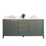Vanity Art 72 in. W x 22 in. D x 34 in. H Double Sink Bathroom Vanity in Vintage Green with Engineered Marble Top