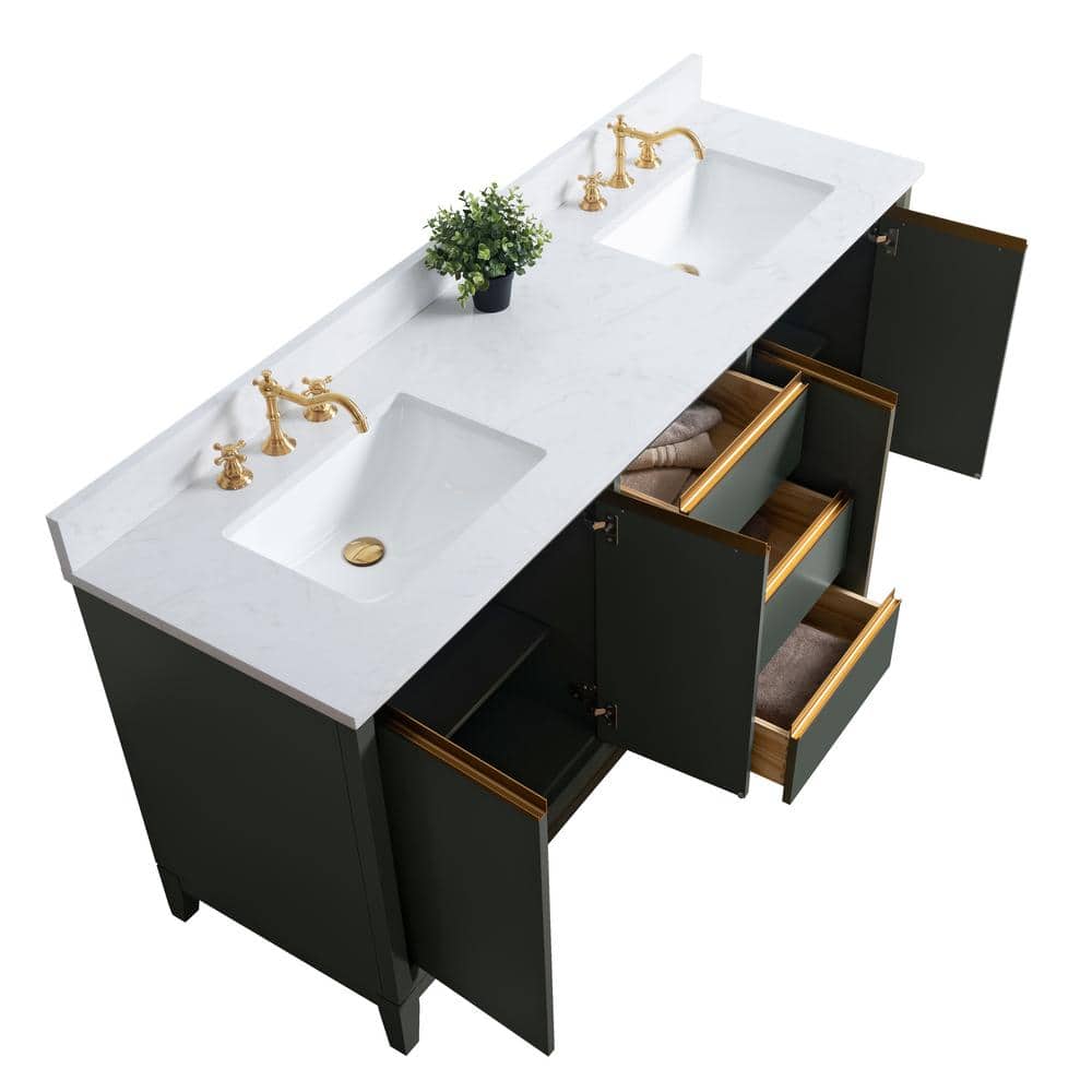 Vanity Art 72 in. W x 22 in. D x 34 in. H Double Sink Bathroom Vanity in Vintage Green with Engineered Marble Top