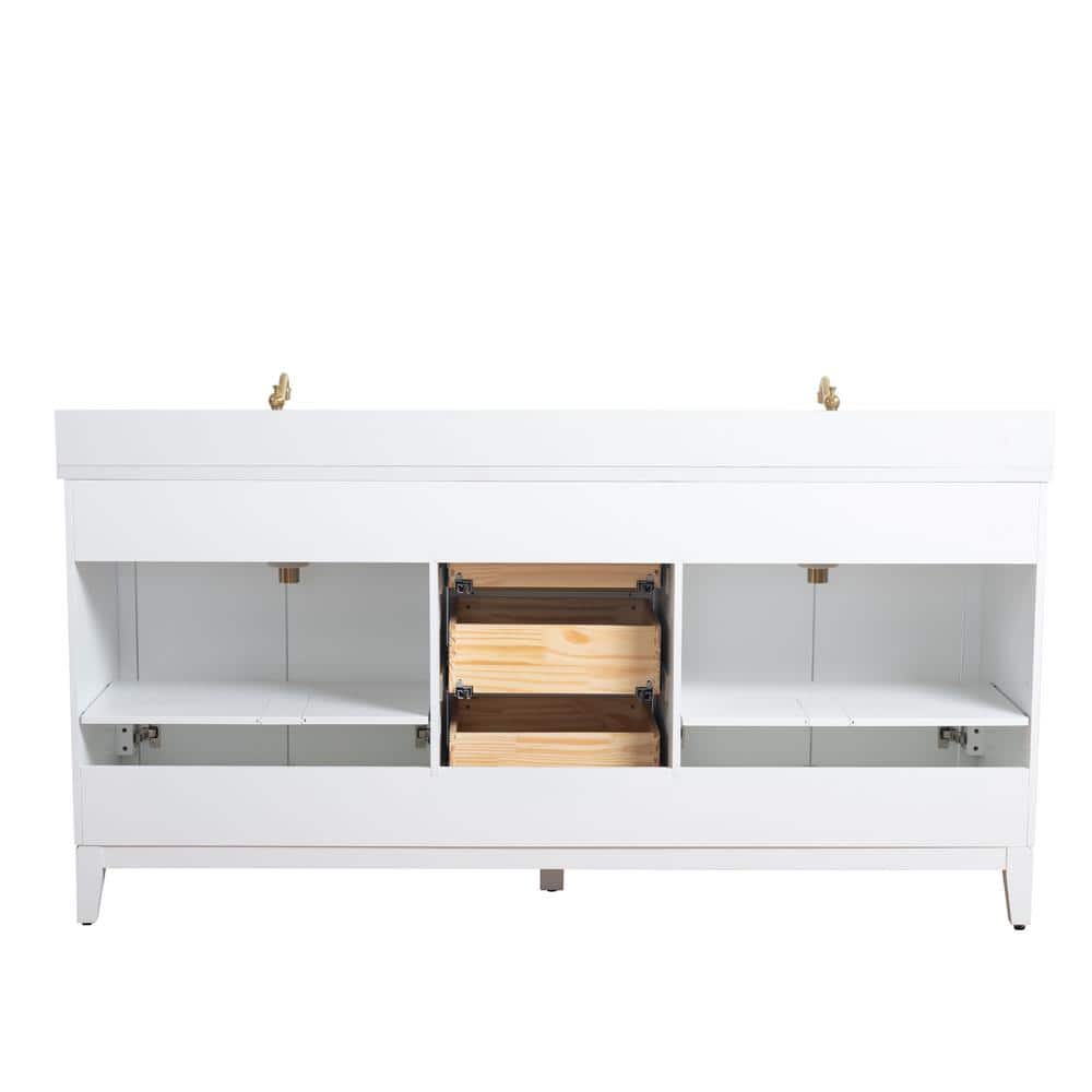 Vanity Art 72 in. W x 22 in. D x 34 in. H Double Sink Bathroom Vanity in White with Engineered Marble Top