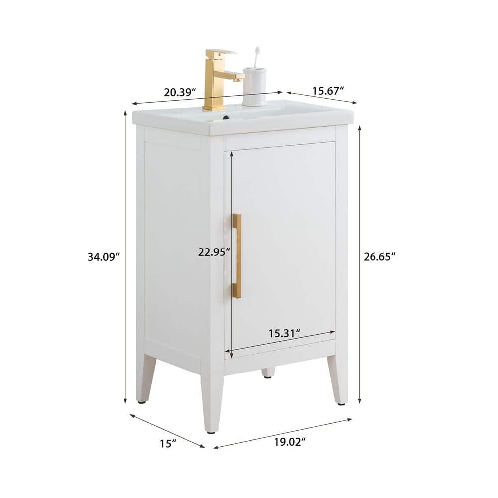 Vanity Art 20 in. W x 15.8 in. D x 34 in. H Single Sink Bathroom Vanity Cabinet in White with Ceramic Top
