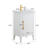 Vanity Art 20 in. W x 15.8 in. D x 34 in. H Single Sink Bathroom Vanity Cabinet in White with Ceramic Top