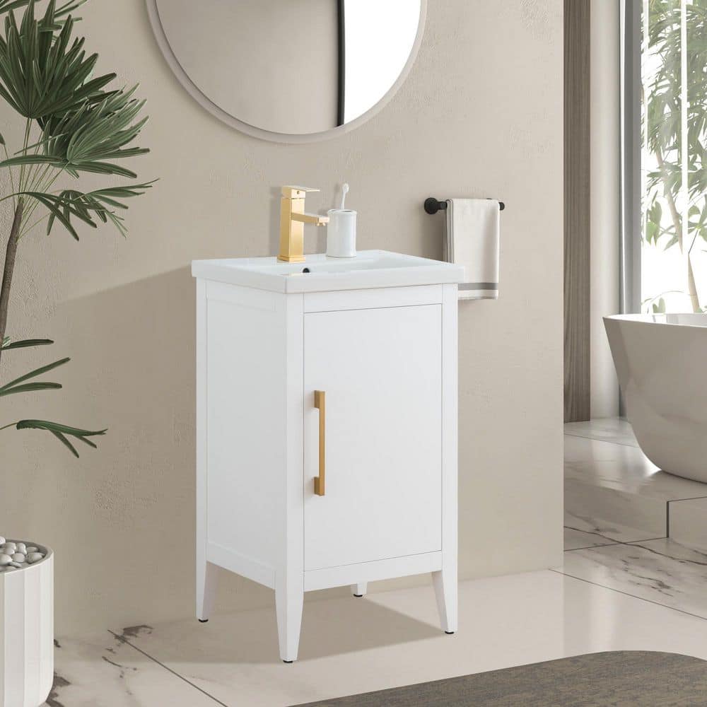 Vanity Art 20 in. W x 15.8 in. D x 34 in. H Single Sink Bathroom Vanity Cabinet in White with Ceramic Top