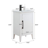 Vanity Art 20 in. W x 15.8 in. D x 34 in. H Single Sink Bathroom Vanity Cabinet in White with Ceramic Top