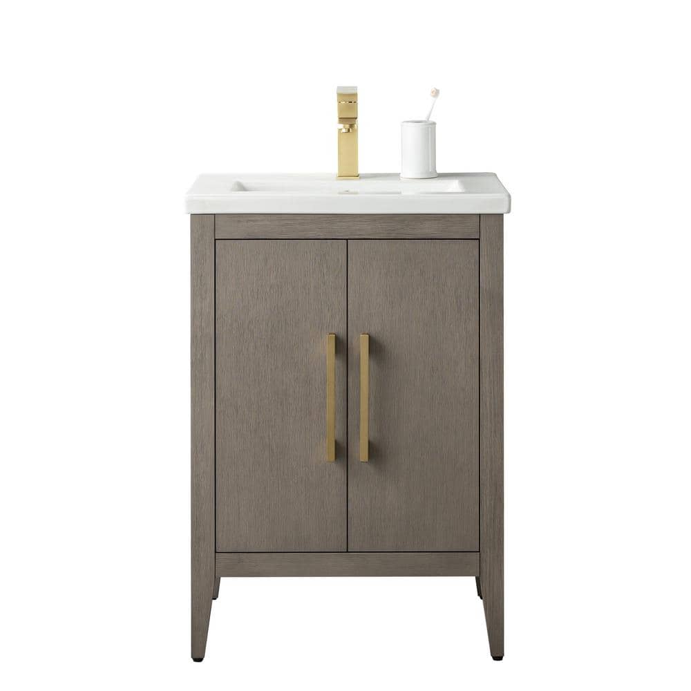 Vanity Art 24 in. W x 18.5 in D x 34 in. H Single Sink Bathroom Vanity Cabinet in Driftwood Gray with Ceramic Top in White