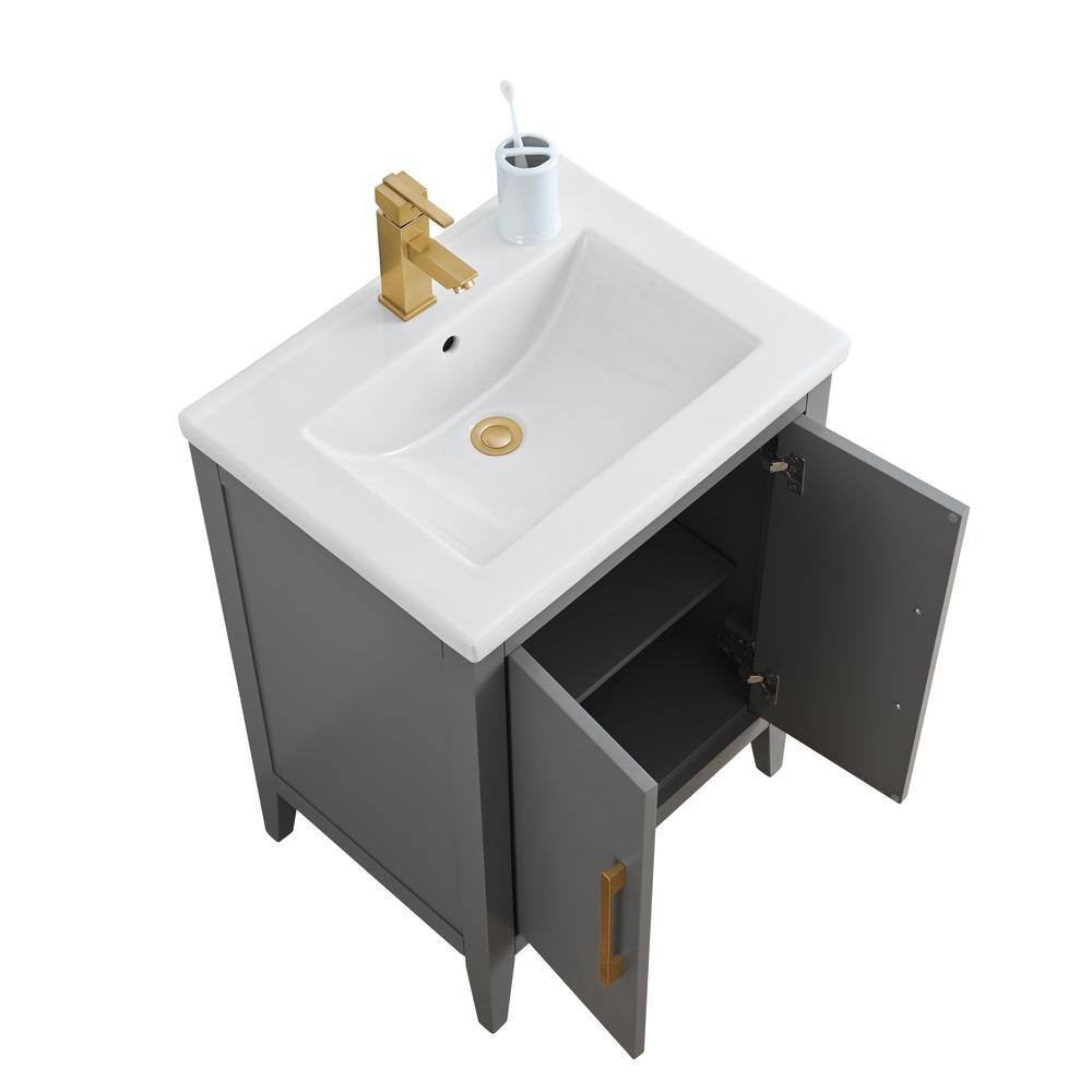 Vanity Art 24 in. W x 18.5 in D x 34 in. H Single Sink Bathroom Vanity Cabinet in Cashmere Gray with Ceramic Top