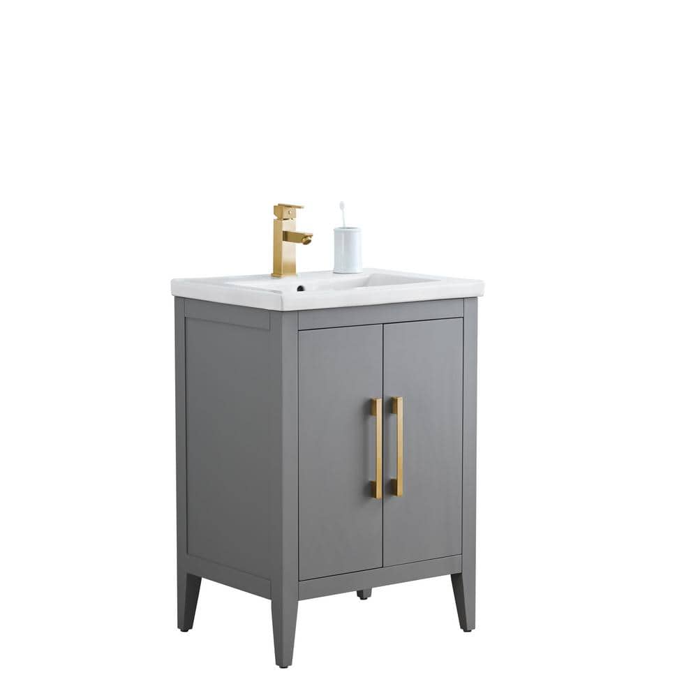 Vanity Art 24 in. W x 18.5 in D x 34 in. H Single Sink Bathroom Vanity Cabinet in Cashmere Gray with Ceramic Top