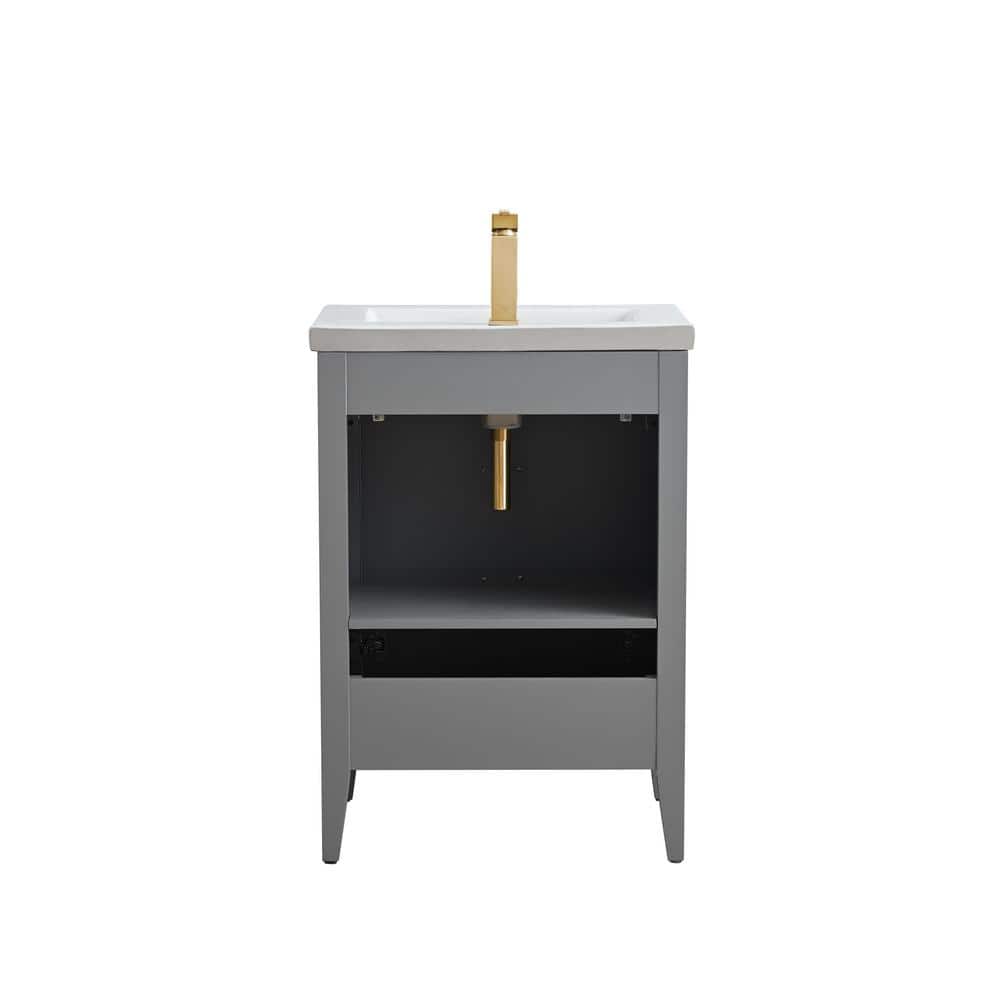 Vanity Art 24 in. W x 18.5 in D x 34 in. H Single Sink Bathroom Vanity Cabinet in Cashmere Gray with Ceramic Top