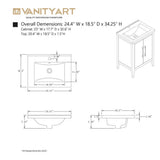 Vanity Art 24 in. W x 18.5 in D x 34 in. H Single Sink Bathroom Vanity Cabinet in Cashmere Gray with Ceramic Top