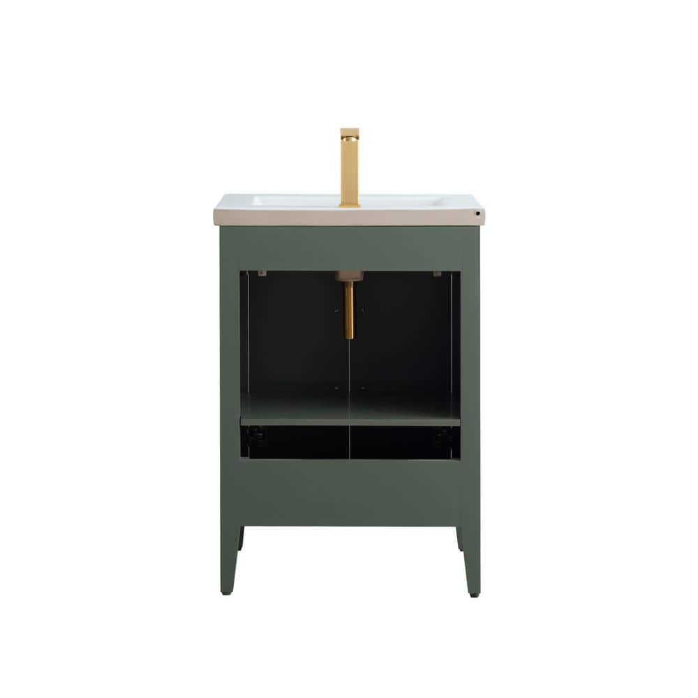 Vanity Art 24 in. W x 18.5 in D x 34 in. H Single Sink Bathroom Vanity Cabinet in Vintage Green with Ceramic Top