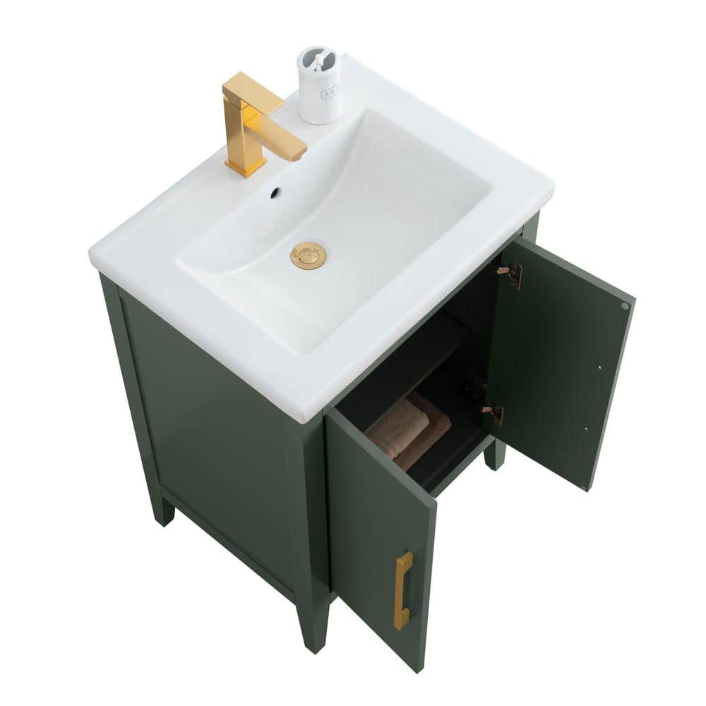 Vanity Art 24 in. W x 18.5 in D x 34 in. H Single Sink Bathroom Vanity Cabinet in Vintage Green with Ceramic Top