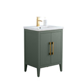 Vanity Art 24 in. W x 18.5 in D x 34 in. H Single Sink Bathroom Vanity Cabinet in Vintage Green with Ceramic Top