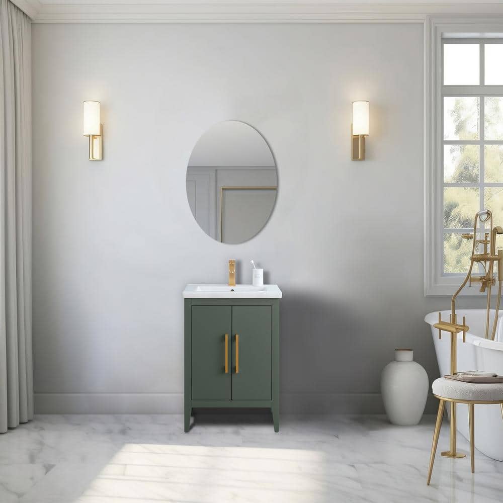 Vanity Art 24 in. W x 18.5 in D x 34 in. H Single Sink Bathroom Vanity Cabinet in Vintage Green with Ceramic Top