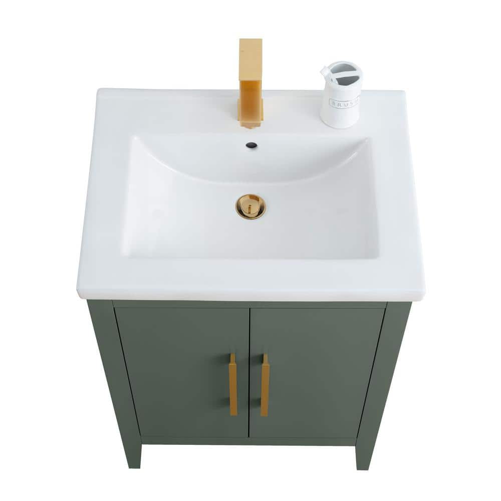 Vanity Art 24 in. W x 18.5 in D x 34 in. H Single Sink Bathroom Vanity Cabinet in Vintage Green with Ceramic Top