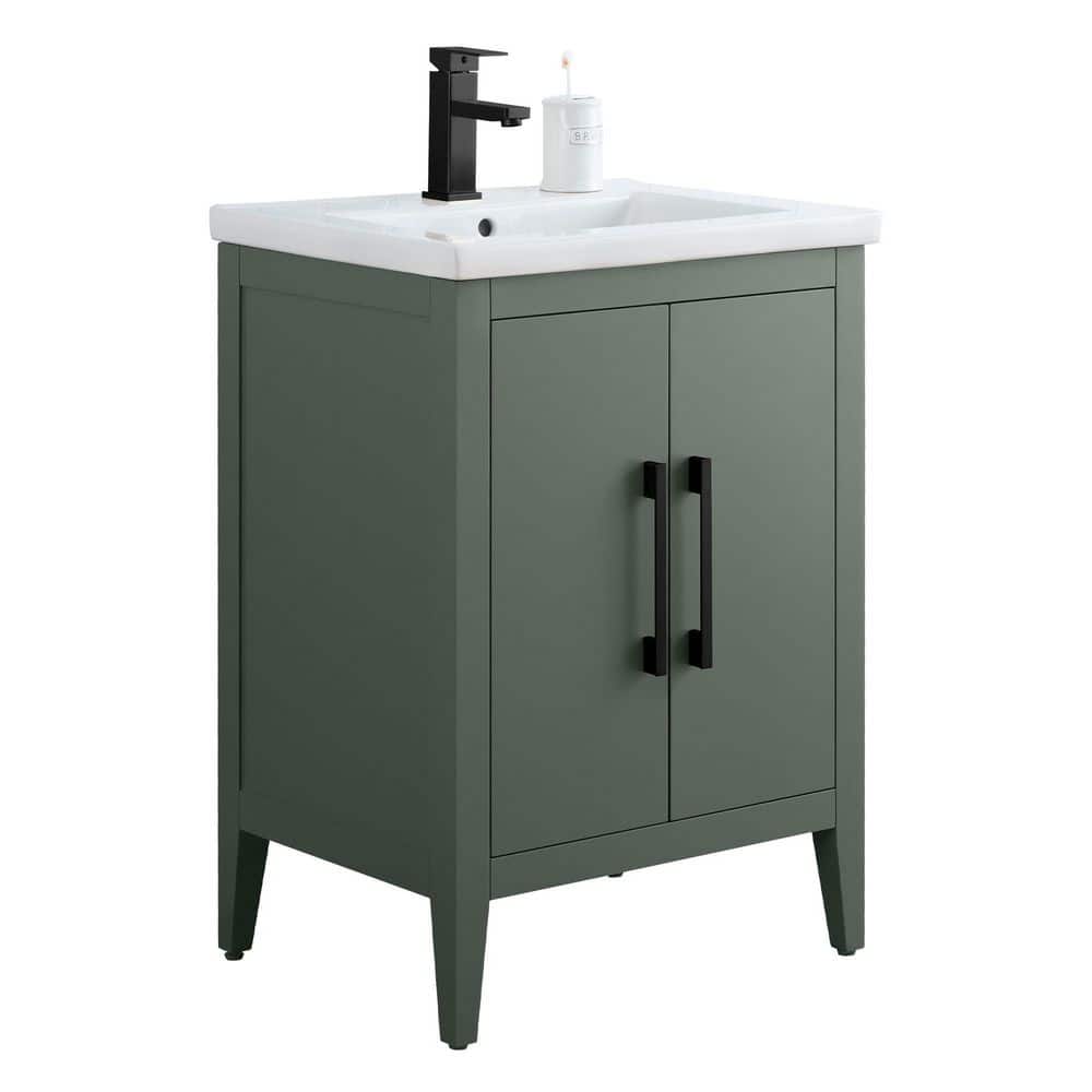 Vanity Art 24 in. W x 18.5 in. D x 34 in. H Single Sink Bathroom Vanity Cabinet in Vintage Green with Ceramic Top