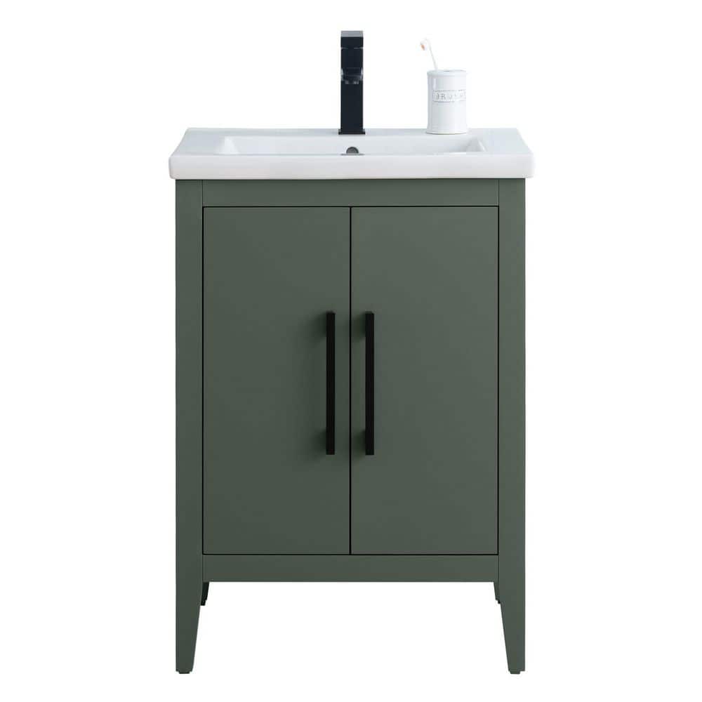 Vanity Art 24 in. W x 18.5 in. D x 34 in. H Single Sink Bathroom Vanity Cabinet in Vintage Green with Ceramic Top