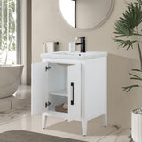 Vanity Art 24 in. W x 18.5 in. D x 34 in. H Single Sink Bathroom Vanity Cabinet in White with Ceramic Top