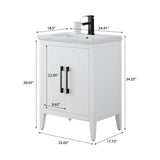 Vanity Art 24 in. W x 18.5 in. D x 34 in. H Single Sink Bathroom Vanity Cabinet in White with Ceramic Top