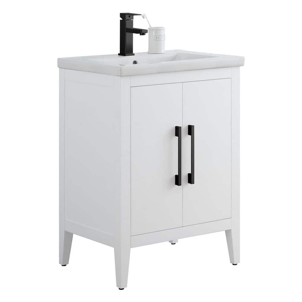 Vanity Art 24 in. W x 18.5 in. D x 34 in. H Single Sink Bathroom Vanity Cabinet in White with Ceramic Top