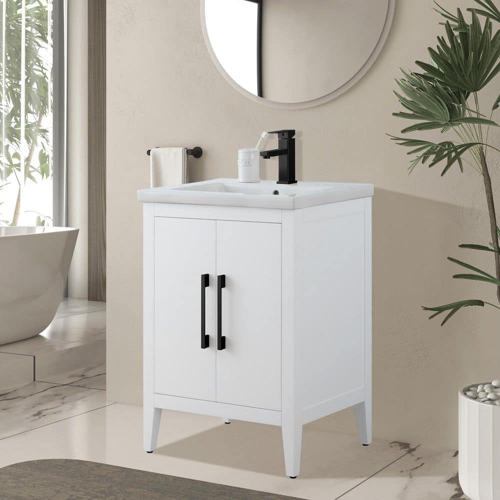 Vanity Art 24 in. W x 18.5 in. D x 34 in. H Single Sink Bathroom Vanity Cabinet in White with Ceramic Top