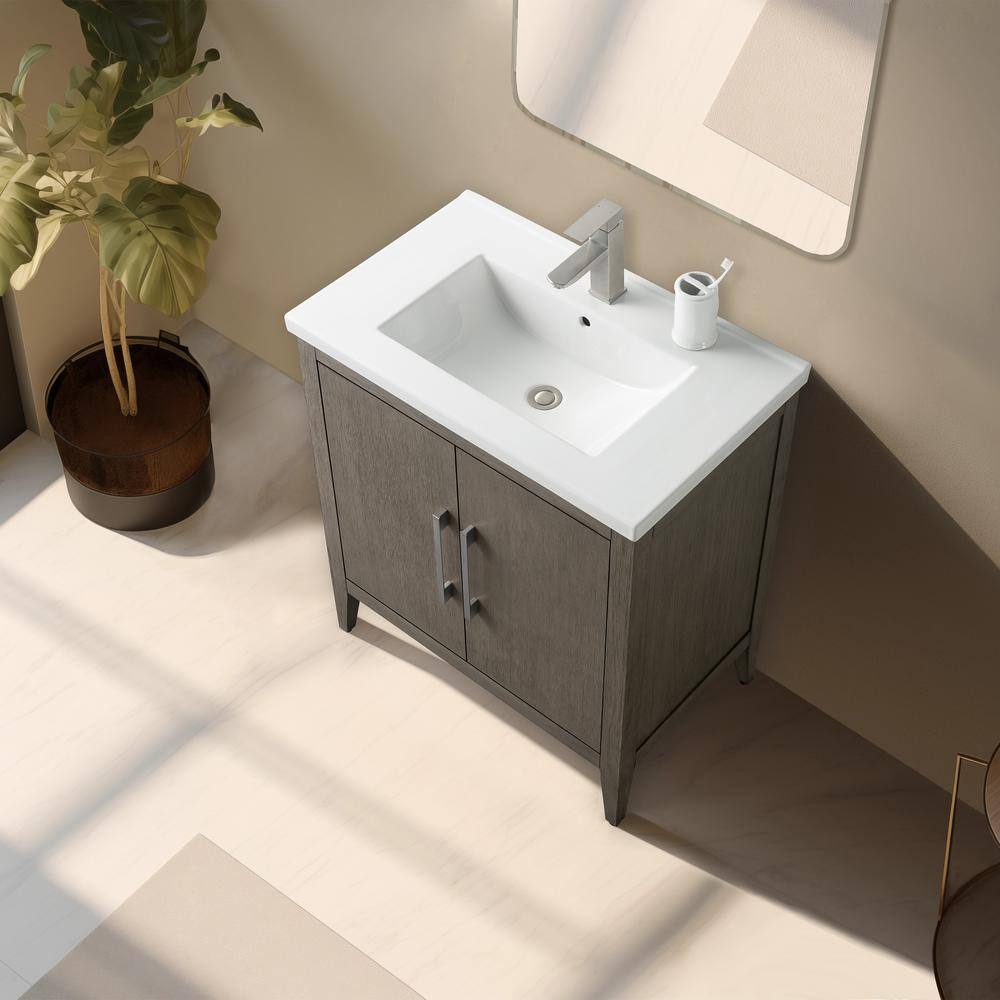 Vanity Art 30 in. W x 18.5 in D x 34 in. H Single Sink Bathroom Vanity Cabinet in Driftwood Gray with Ceramic Top