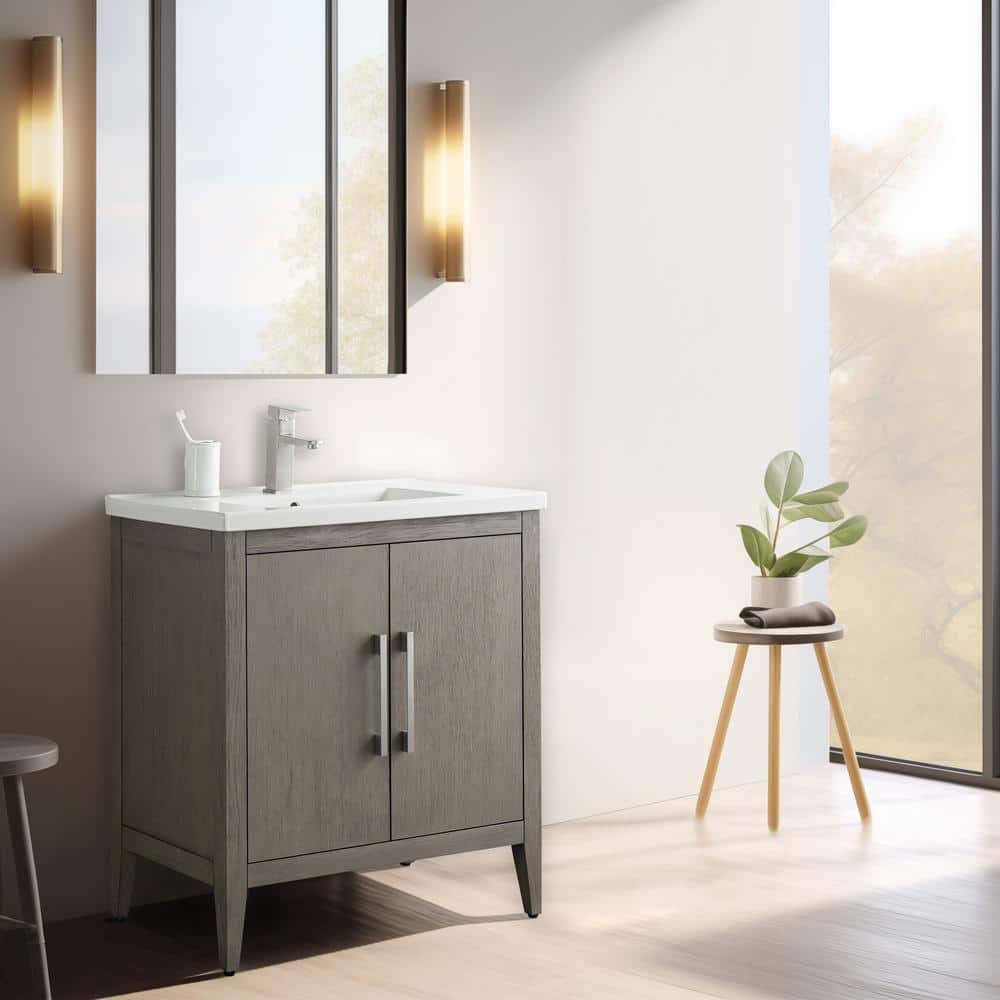 Vanity Art 30 in. W x 18.5 in D x 34 in. H Single Sink Bathroom Vanity Cabinet in Driftwood Gray with Ceramic Top